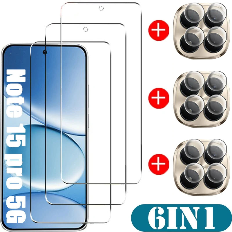 Verre trempé Xiaomi Redmi Note 15 13 12 11 10 9 8 Pro Plus Turbo 9T 12S 11S 14 14S 5G 4G avec protection caméra