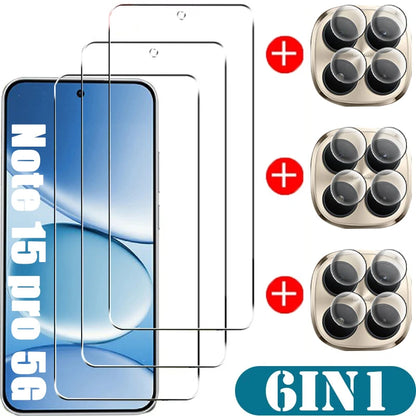 Verre trempé Xiaomi Redmi Note 15 13 12 11 10 9 8 Pro Plus Turbo 9T 12S 11S 14 14S 5G 4G avec protection caméra